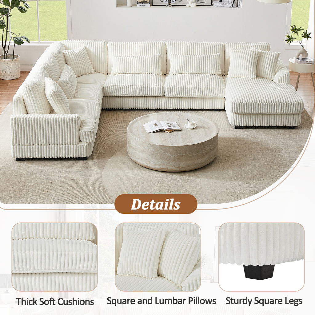 Modern Oversized U-shaped Sectional Sofa with Chaise Lounge in Beige Corduroy, 129' - Grand Goldman Shop
