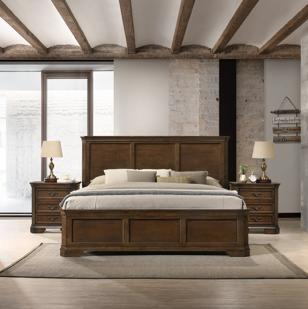 Maderne Traditional 3-Piece Wood Bedroom Set with King Size Panel Bed and Two Nightstands - Grand Goldman Shop