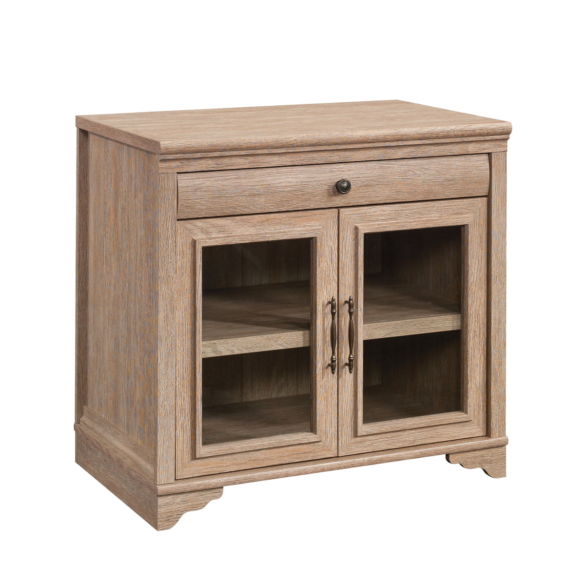 Library Base with 2 Glass Doors and Spacious Drawer, Brown finish - Grand Goldman
