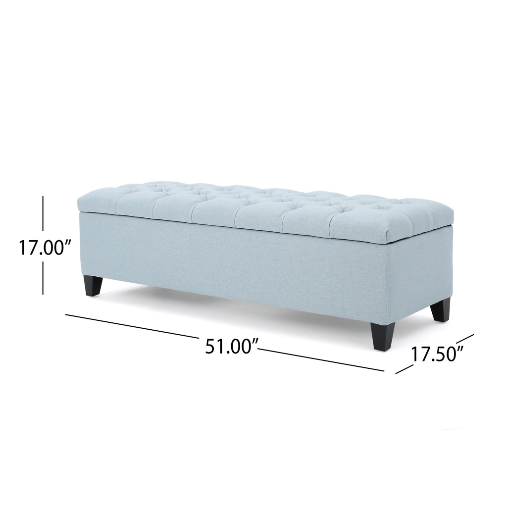 GLOUSTER Contemporary Storage Ottoman V2 with Button Tufting in Blue Fabric, 51 Inches - Grand Goldman Shop
