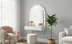 Floating Makeup Vanity Desk with Mirror & 3-Color Lights, Wall Dressing Table with Power Outlet, Compact vanity, Large Storage, White - Grand Goldman Shop