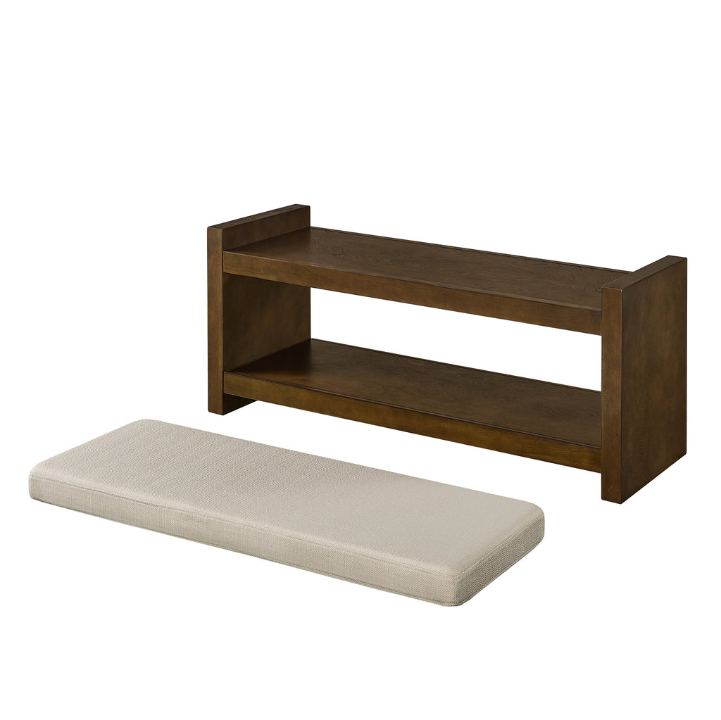 40' Accent Bench with Lower Shelf Shoe Rack, Padded Seating Bench for Living Room, Modern Compact Bed End Bench with Storage for Bedroom Seating, Removable Cushion,  40'W- Linen - Grand Goldman Shop