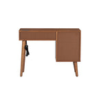 39' Retro Bohemian Style Wooden Makeup Vanity Set with Charging Plug&USB Port and Stool, Dressing Table with 3 Storage Drawers and 1 Rectangular Rattan Drawer, Walnut - Grand Goldman Shop