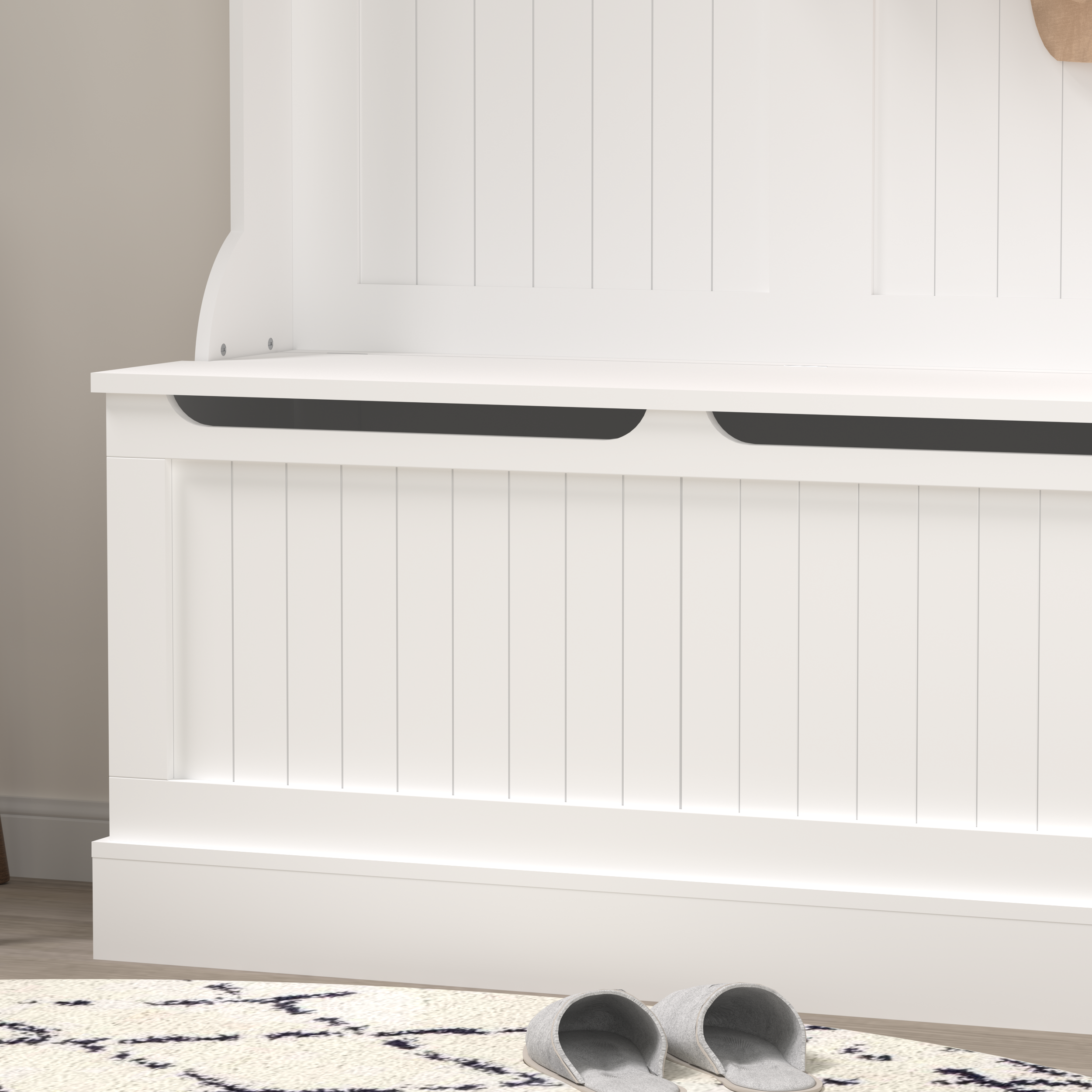 Entryway Bench with Standing Coat Rack, Hall Tree with Shoe Storage Bench, Entryway Organizer with 5 Hooks, White - Grand Goldman Shop