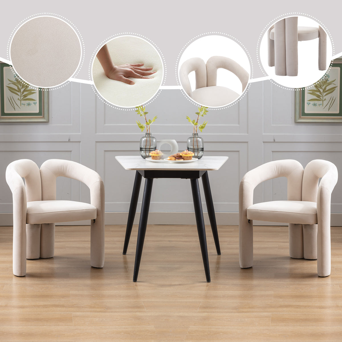Contemporary Designed Velvet Fabric Upholstered Accent/Dining Chair /Barrel Side Chairs Kitchen Armchair for Living Room set of 2 (Beige Velvet) - Grand Goldman Shop