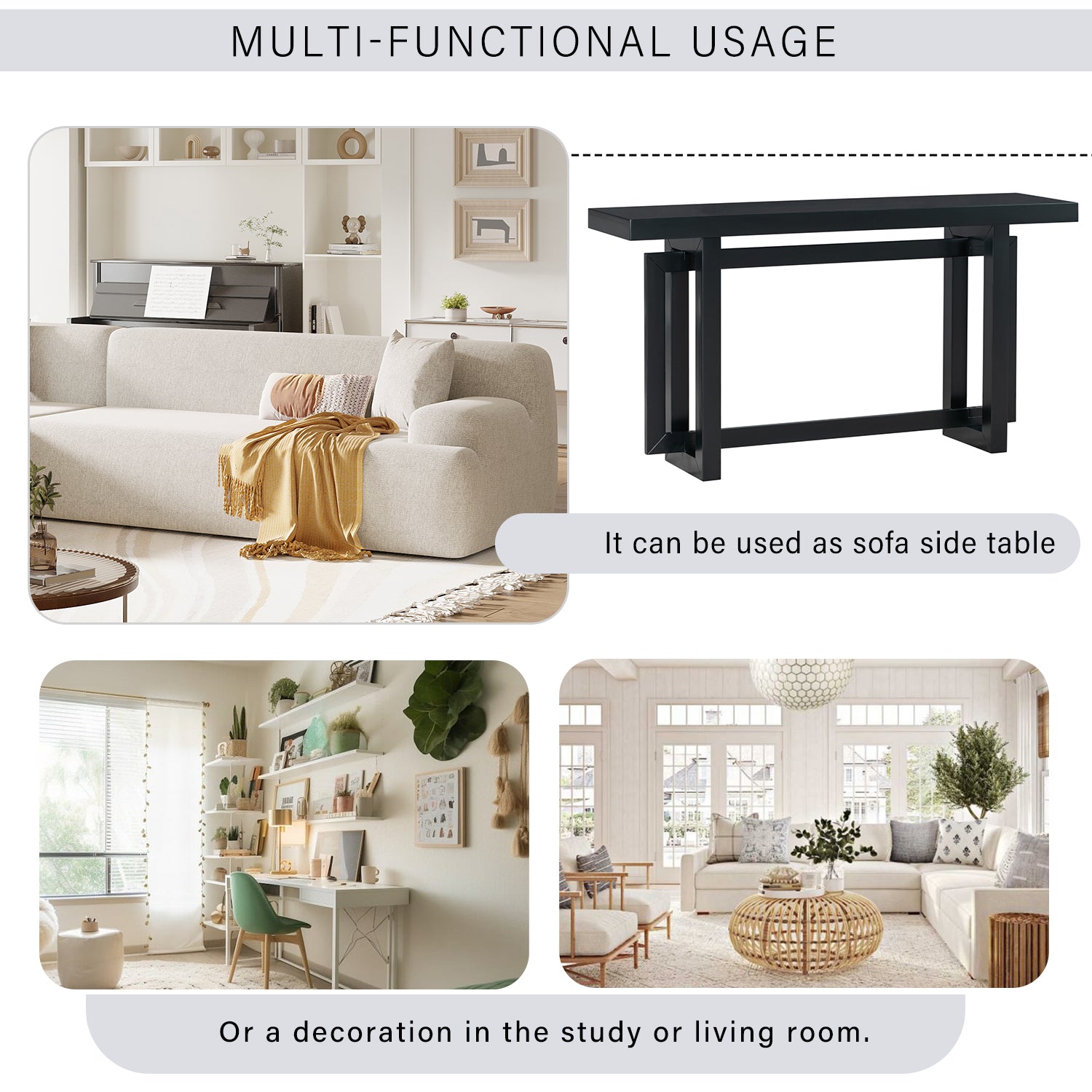 U_STYLE 59.1'' Painted Entryway Table with Pine Veneer,Unique Triple Rectangle Design Console Table with Thick Pine Wood Legs,Extra Long Sofa Table Versatile for Hallway, Living Room,Kitchen - Grand Goldman Shop