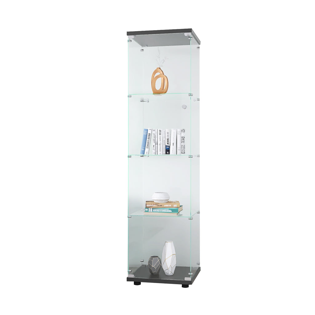 Glass Display Cabinet 4 Shelves with Door, Floor Standing Curio Bookshelf for Living Room Bedroom Office, 64.7'*16.7'*14.3', 