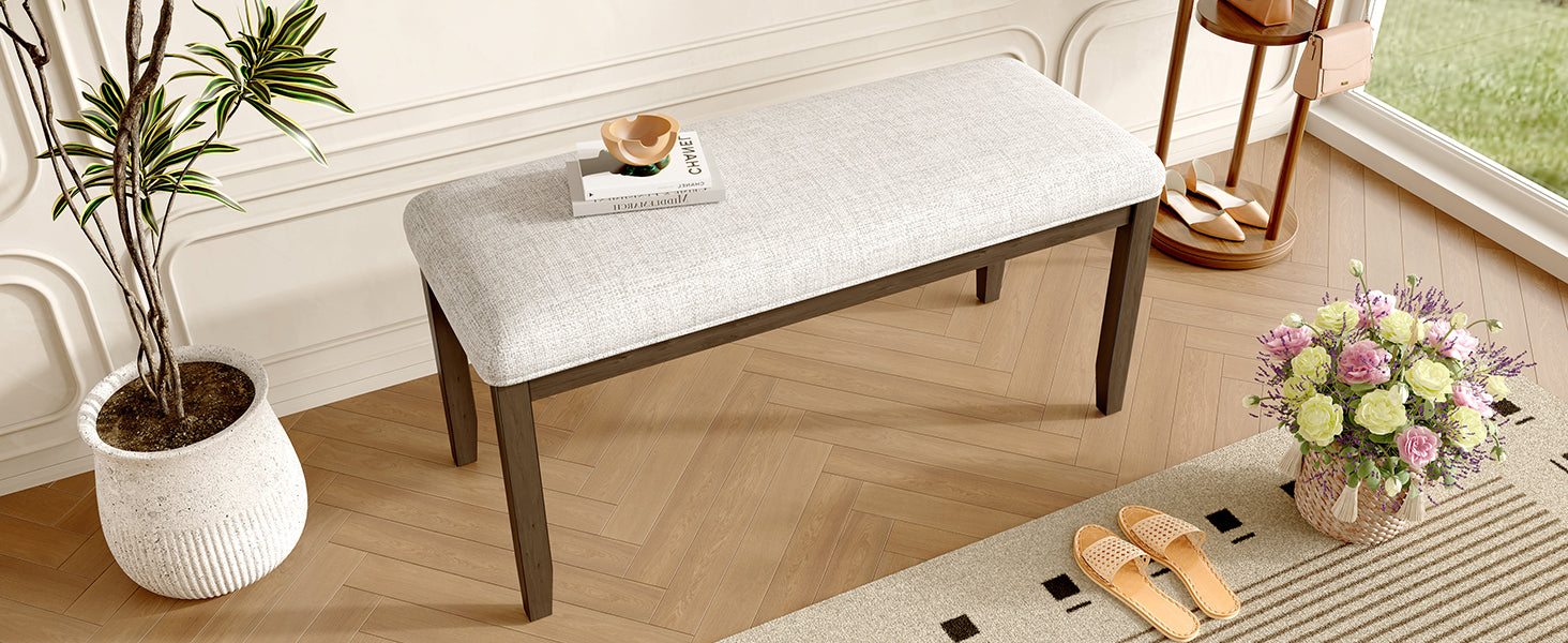 Upholstered Bench for Bedroom End of Bed,38-inch Entryway Bench for Living Room,Dining Bench with Padded Seat and Solid Wood Leg for Kitchen Bedroom,Indoor and Hallway (Bench, Beige+Brown) - Grand Goldman Shop