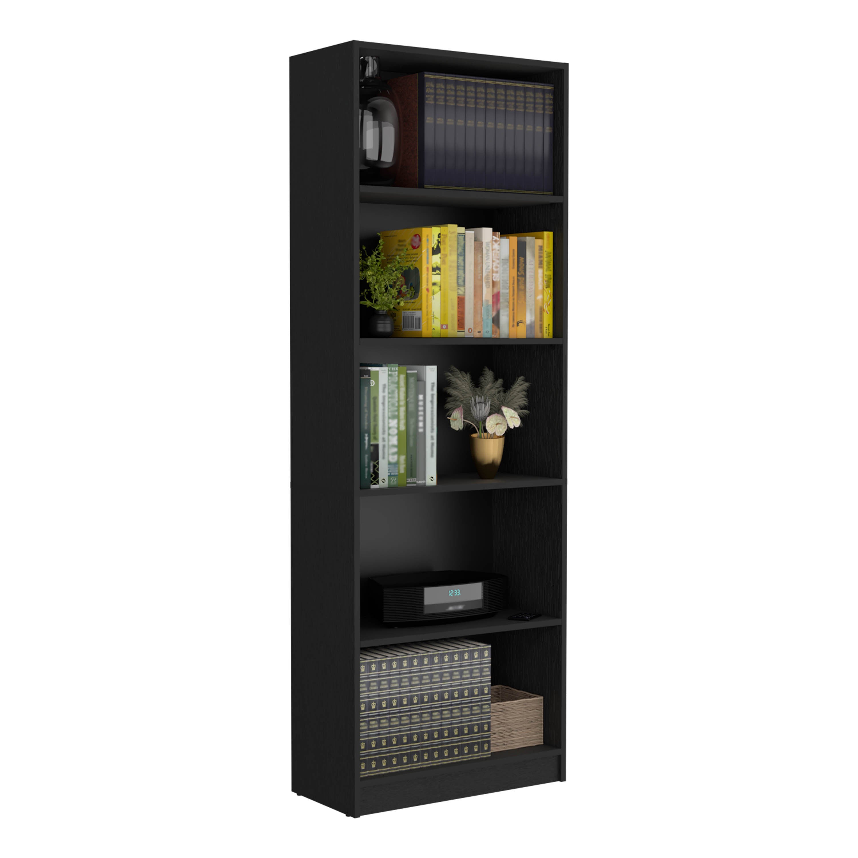Vinton 4-Tier Bookcase with Modern Storage for Books and Decor, Black | Premium Home Decor - Grand Goldman