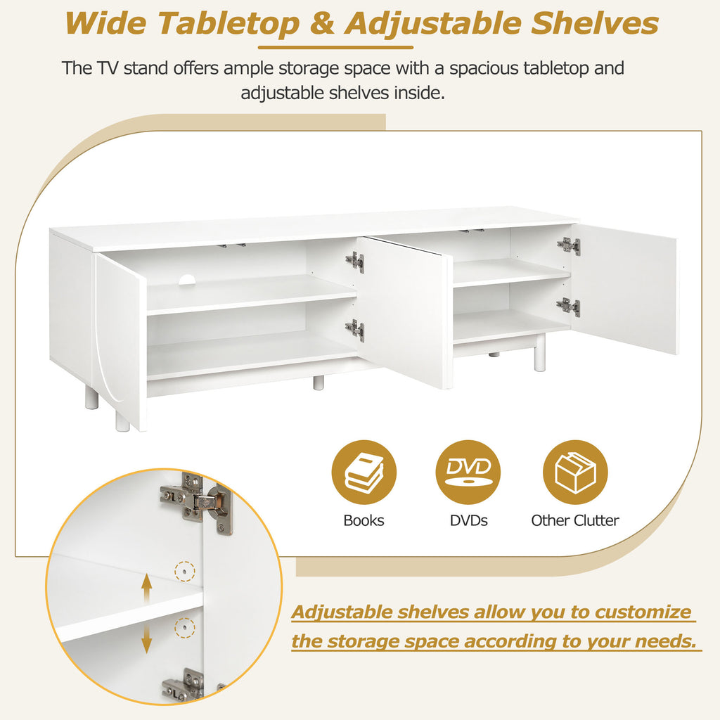 ON-TREND Graceful TV Stand with Arch Cabinets for TVs Up to 78'', Minimalist Entertainment Center with Solid Wood Legs, Practical Media Console with Adjustable Shelves for Living Room, White - Grand Goldman Shop