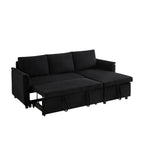 Loveseat Sofa with Chaise Lounge L-Shaped Modular Convertible Sofa with Storage Chaise, Corduroy Tufted Upholstered Sleeper Sectional Sofa,Pull Out Sleep Couch Bed and Reclining Backrest-Black - Grand Goldman Shop