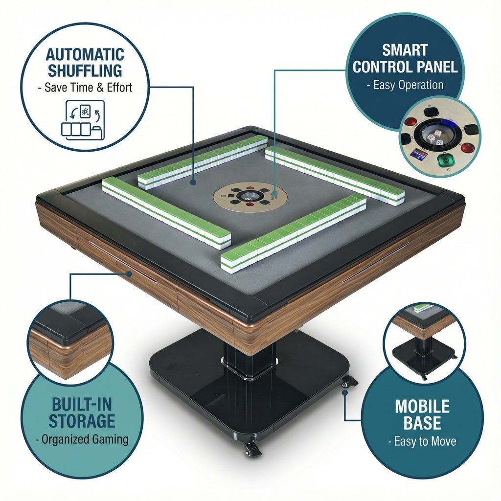 Foldable Ultra-Thin Automatic Mahjong Table with Wheels, 42mm Numbered Tiles (Chinese & American Style), 2 Magnetic Tile Sets