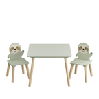 Kids Table and Chair Set with 2 Cute Sloth Chairs, Wooden Toddler Activity Table, Cute Animal Design Play & Study Set for Pla