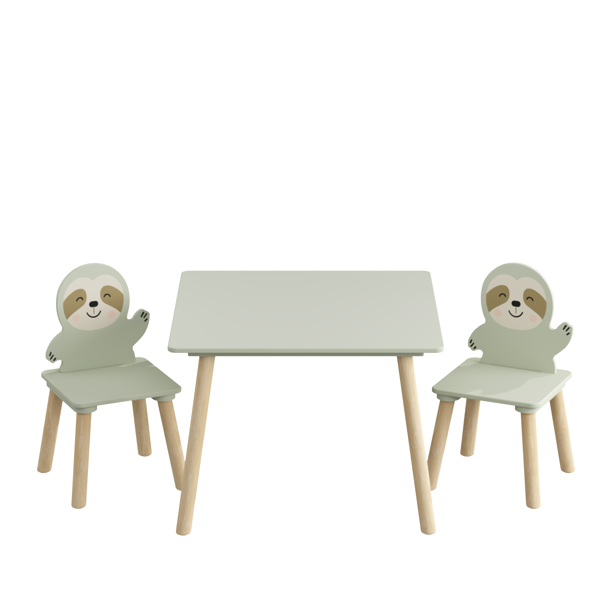 Kids Table and Chair Set with 2 Cute Sloth Chairs, Wooden Toddler Activity Table, Cute Animal Design Play & Study Set for Pla
