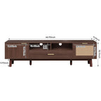 Wood Fashionable TV Stand for 75' TVs with Soft-Closing Doors, Dark Brown Modern Console with Rattan Accents and Drop-Down Cabinet, Solid Wood and MDF Construction - Grand Goldman Shop