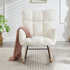 Glider Chair for Living Room Tufted Upholstered Teddy Fabric Rocking Chair with Metal Frame Accent Chair Ivory White - Grand Goldman Shop