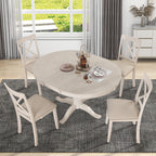 Antique White Modern Dining Table Set for 4 with Round Table and Chairs, Solid Wood & MDF - Grand Goldman Shop