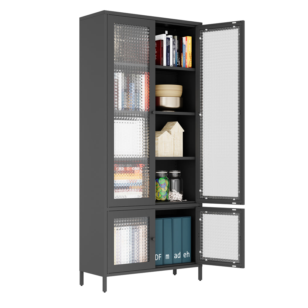 Large Metal Storage Cabinet Display Cabinet with 4 Glass Doors 5 Shelves Side Cabinet Bookcase Freestanding Cabinet for Bedro