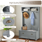 Modern Classic Hall Tree with Shoe Rack Bench and Coat Hooks for Hanging Storage, Entryway Bench with Open Shelves and Shoe Cabinets 40.16'W*18.58'D*64.17'H GRAY - Grand Goldman Shop