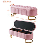 Elegant Upholstered Velvet Storage Ottoman with Button-Tufted,Storage Bench with Metal Legs for Bedroom,Living Room,Fully Assembled Except Legs,Pink - Grand Goldman Shop