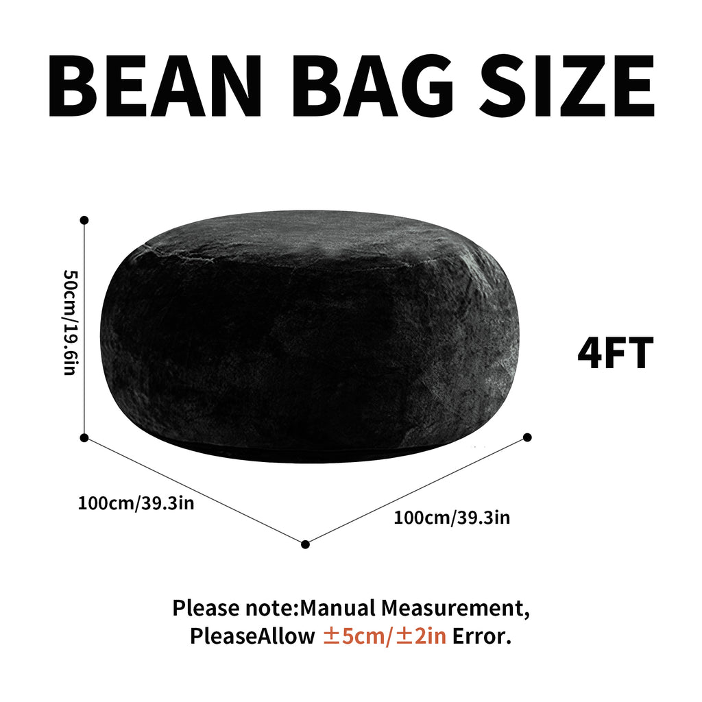 4FT bean bag chair, memory foam filling, adult and teen bean bag chair, soft sofa with  flannel cover, round sofa for living room, bedroom, college dorm. - Grand Goldman Shop
