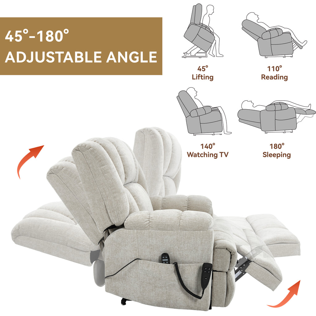 Dual Motor Heat Massage Infinite Position Up to 350 LBS Electric Power Lift Recliners with Power-Remote, Medium-firm and Heavy Duty, Beige - Grand Goldman Shop