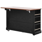 K&K 53'' Farmhouse Kitchen Island with Two Tempered Glass Cabinet Doors, Power Outlet, Rolling Kitchen Cart on Wheels with Drop Leaf, 5 Open Side Racks, 3 Drawers, for Kitchen, Dining Room, Black - Grand Goldman Shop