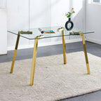 Modern minimalist style rectangular glass dining table with tempered glass tabletop and golden metal legs, suitable for kitchen, dining room, and living room, 51 ' * 31.5 ' * 29.5 '   1123 - Grand Goldman Shop
