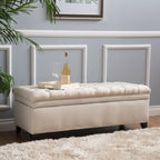 Juliana Contemporary Storage Ottoman with Button-Tufted Diamond Stitching in Beige Fabric - Grand Goldman Shop