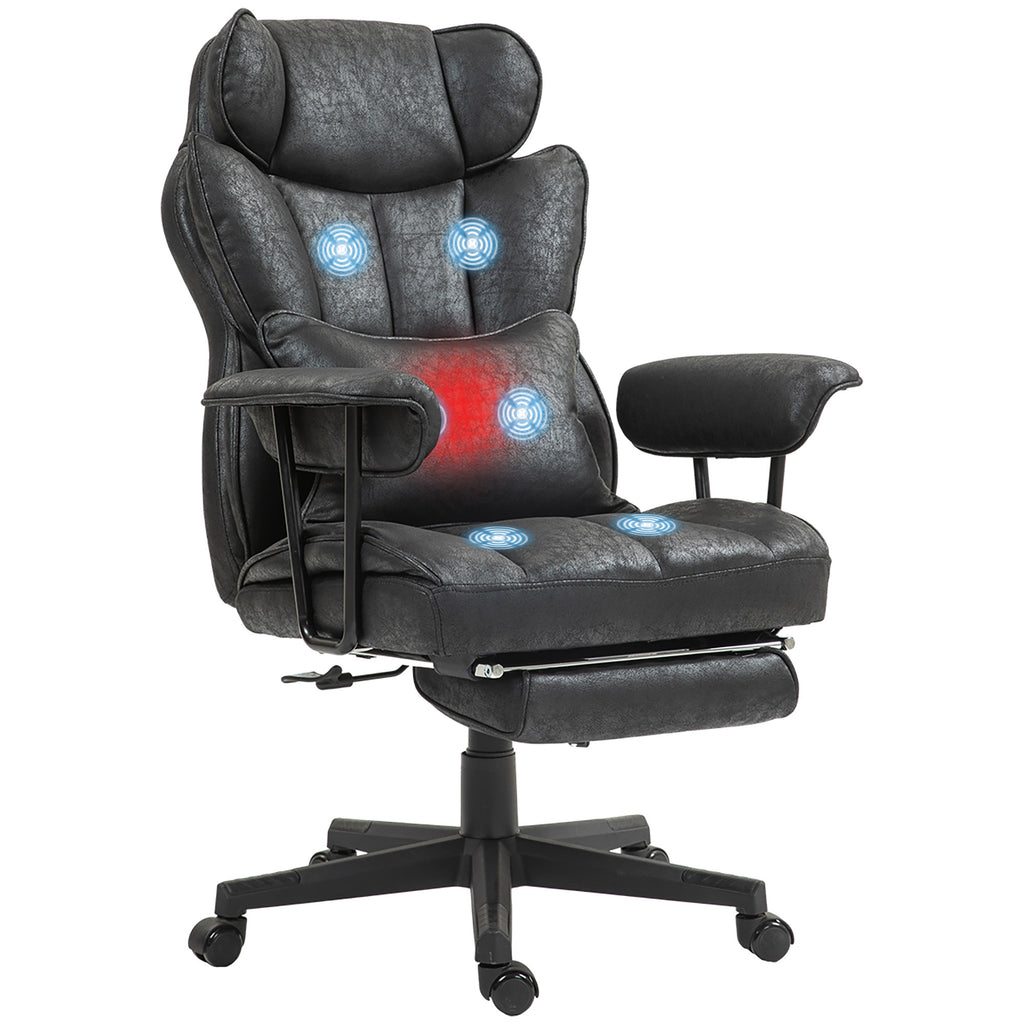 HOMCOM Massage Executive Office Chair with 6 Vibration Points, 400LBS Heated Big and Tall Office Chair with Foot Rest and Lum