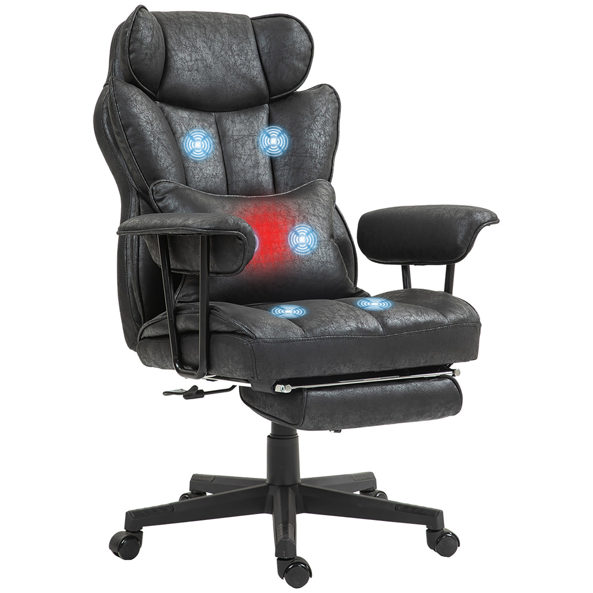 HOMCOM Massage Executive Office Chair with 6 Vibration Points, 400LBS Heated Big and Tall Office Chair with Foot Rest and Lum