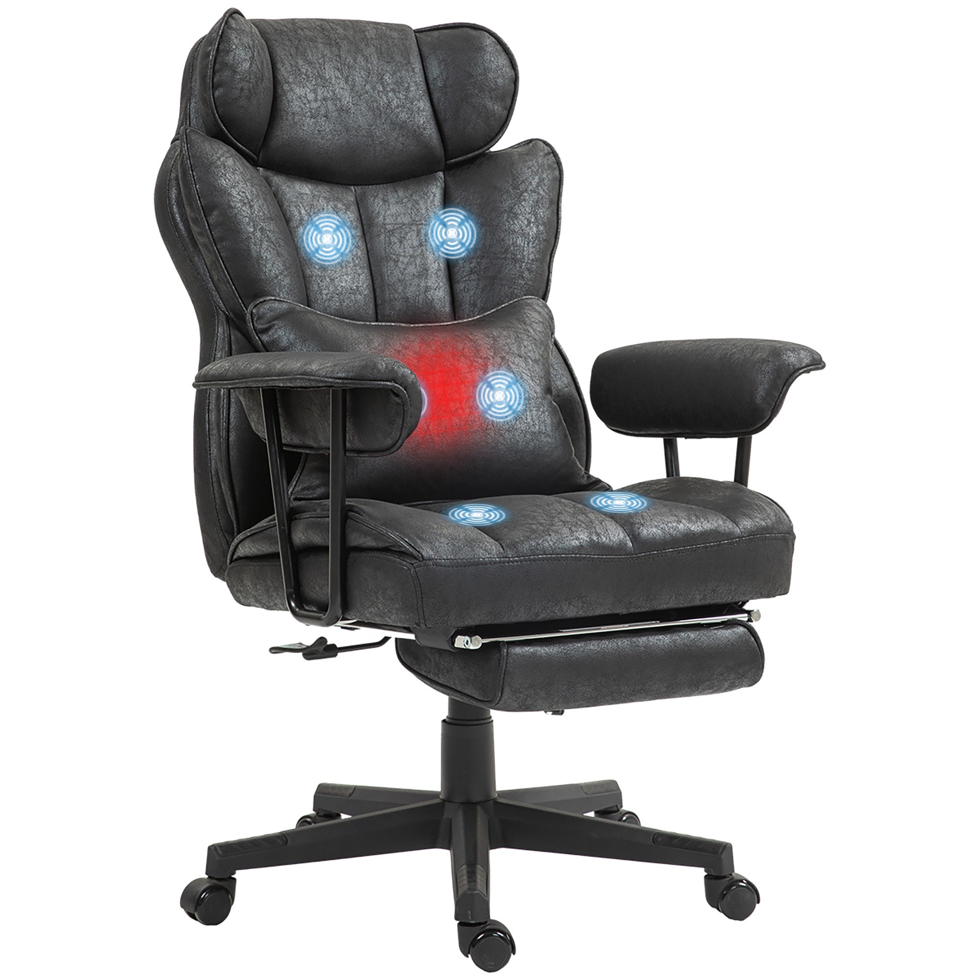 HOMCOM Massage Executive Office Chair with 6 Vibration Points, 400LBS Heated Big and Tall Office Chair with Foot Rest and Lum