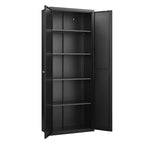 Black Metal Kitchen Pantry Cabinet with Adjustable Shelves and Gold Handles, Tall Steel Storage Locker for Kitchen, Living Ro