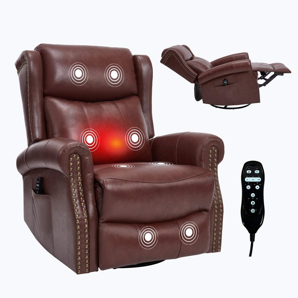 Heat Massage Manual Recliner Chair with Rocker and Swivel in Genuine leather for Living Room, Red - Grand Goldman Shop