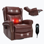 Heat Massage Manual Recliner Chair with Rocker and Swivel in Genuine leather for Living Room, Red - Grand Goldman Shop