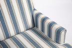 Upholstered Accent Chair, Vintage Armchair with Blue and White Striped Linen Fabric and Nailhead Trim for Living Room - Grand Goldman Shop