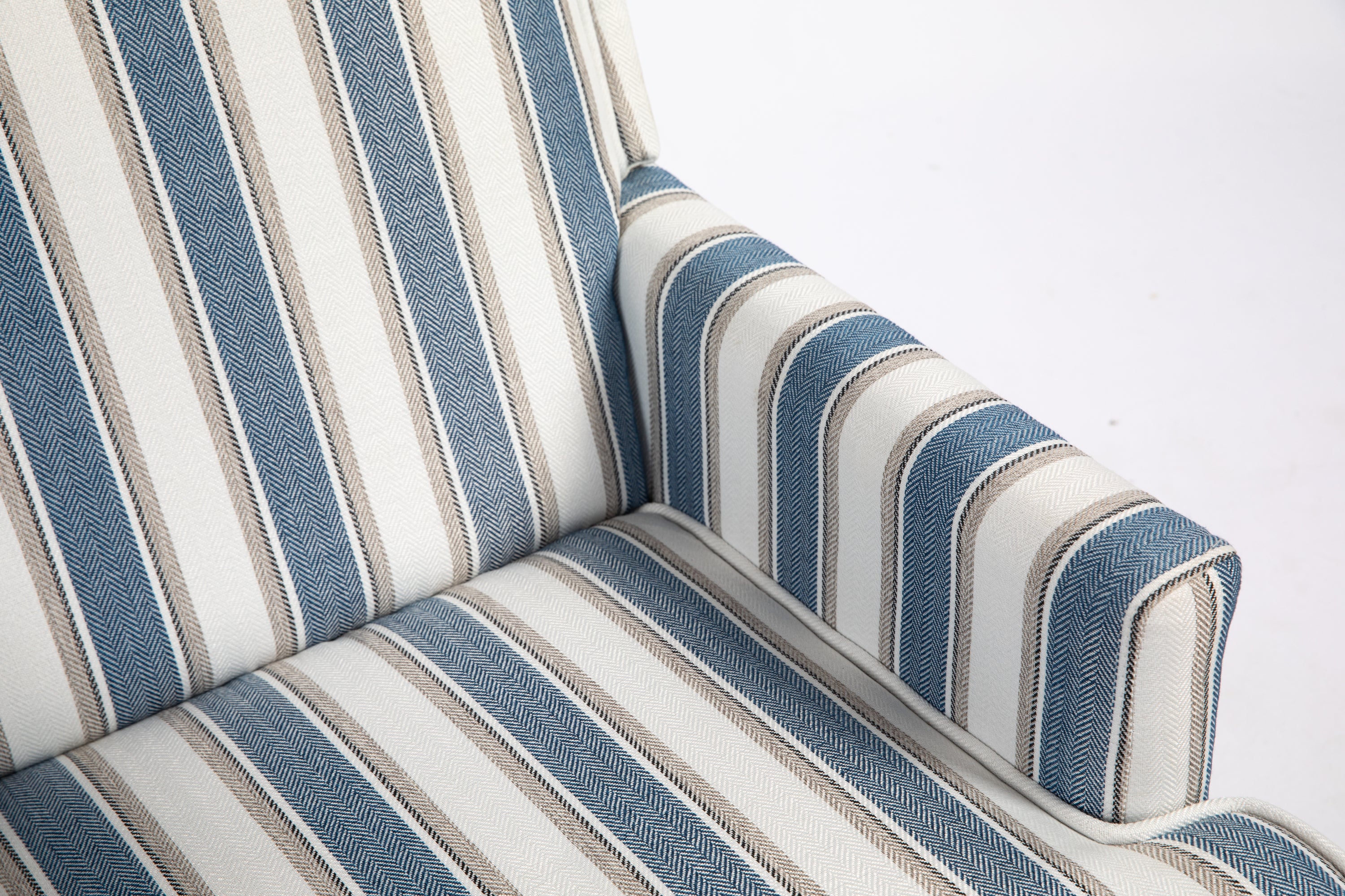 Upholstered Accent Chair, Vintage Armchair with Blue and White Striped Linen Fabric and Nailhead Trim for Living Room - Grand Goldman Shop