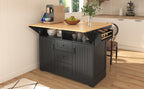 K&K 55.7'' Large Kitchen Island with 2 Drop Leaf,, Rolling Kitchen Cart on 5 Wheels with Power Outlet, Folding Storage Dining Table with Spice & Towel Rack , 3 Drawers, for Kitchen, Dining Room,Black - Grand Goldman Shop