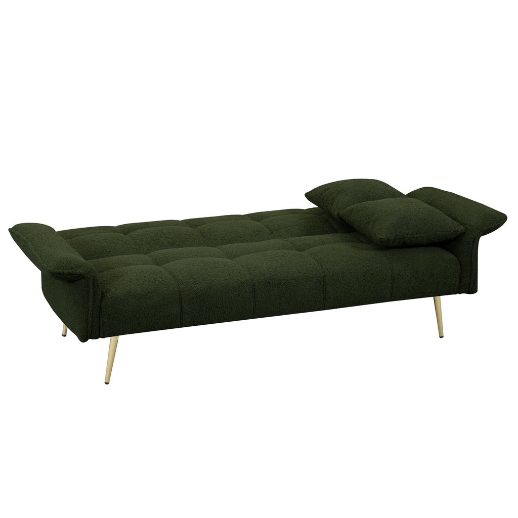 Green Teddy Velvet Futon Sofa Bed with Folding Armrests, Convertible Double Sofa Bed for Small Living Rooms and Studios - Grand Goldman Shop