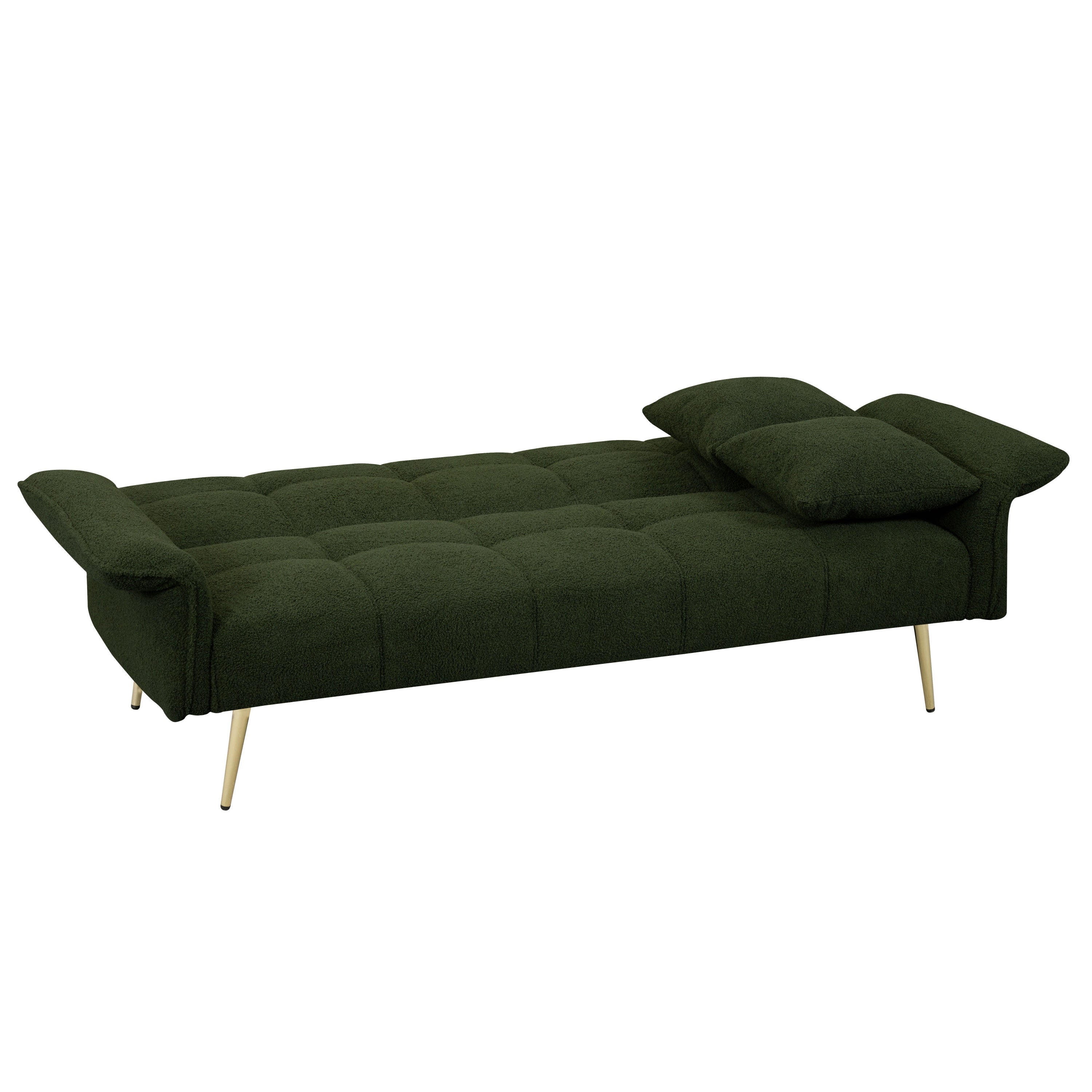 Green Teddy Velvet Futon Sofa Bed with Folding Armrests, Convertible Double Sofa Bed for Small Living Rooms and Studios - Grand Goldman Shop