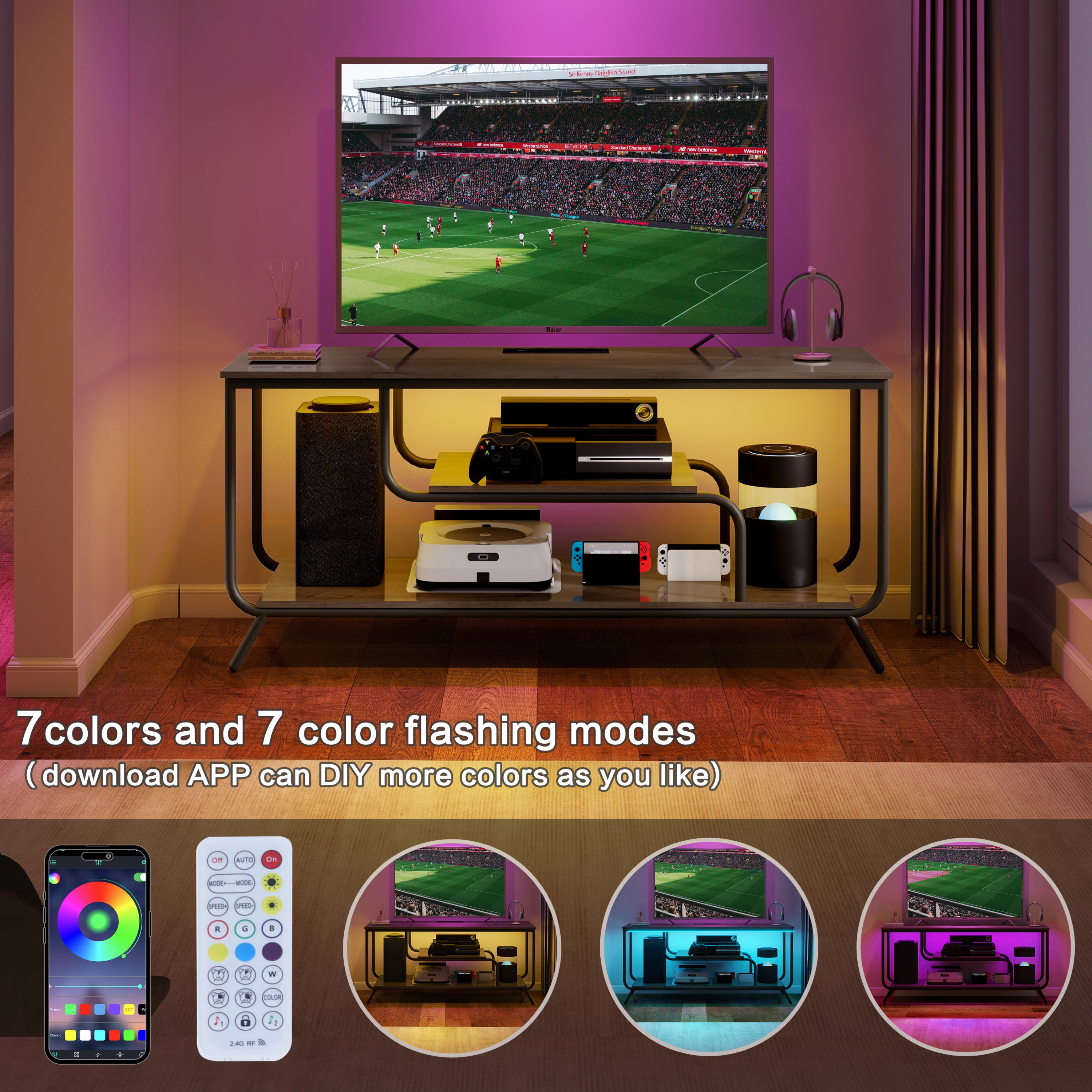 There are installation videos and scene videos. TV socket and LED light - TV stand TV up to 55 ', small unit modern TV console suitable for living room and bedroom, light grey - Grand Goldman Shop