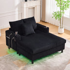 UNITED WE WIN Modern Corduroy Oversized Recliner Sofa with Deep Seat, 3 Pillows, USB Charging, RGB LED Light Strip, Cup Holder, Side Pocket - Suitable for Living Room and Bedroom - Grand Goldman Shop
