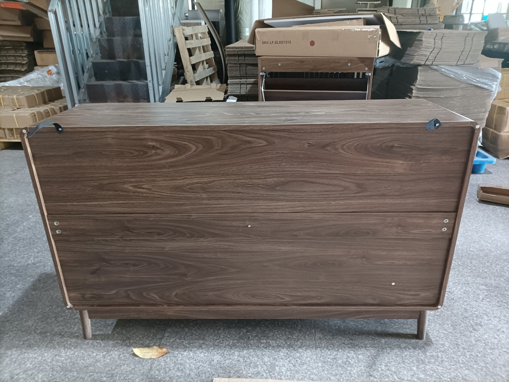 Modern Carved 4-Door Sideboard Buffet Cabinet with Storage, Adjustable Layer Board, Walnut Finish - Grand Goldman Shop