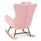 Rocking Chair Nursery, Teddy Upholstered Rocker Glider Chair with High Backrest, Adjustable Headrest & Pocket, Comfy Glider Chair for Nursery, Bedroom, Living Room, Offices, Rubber wood, pink - Grand Goldman Shop