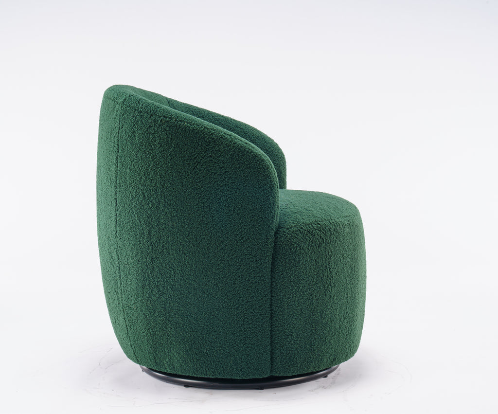 Teddy Fabric Swivel Accent Armchair Barrel Chair With Black Powder Coating Metal Ring,Dark Green - Grand Goldman Shop