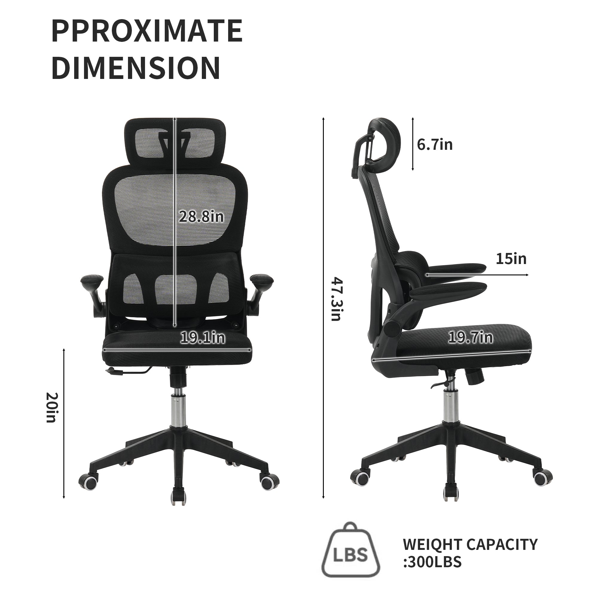 High Back Ergonomic Office Chair with Mesh Fabric, Black, Big and Tall Design for Home Office, Task Chair with Tilt Function,