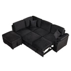 Modern Velvet Sleeper Sofa Bed with Storage Ottoman, Black, 84.75' L Shape - Grand Goldman Shop