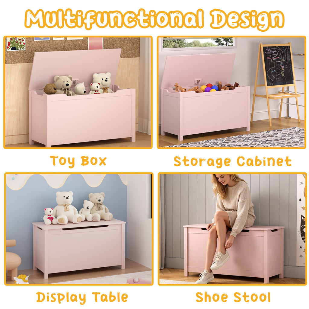 Kids Wooden Toy Box Storage with Safety Hinged Lid for Ages 2+ (Pink) | Premium Home Decor - Grand Goldman