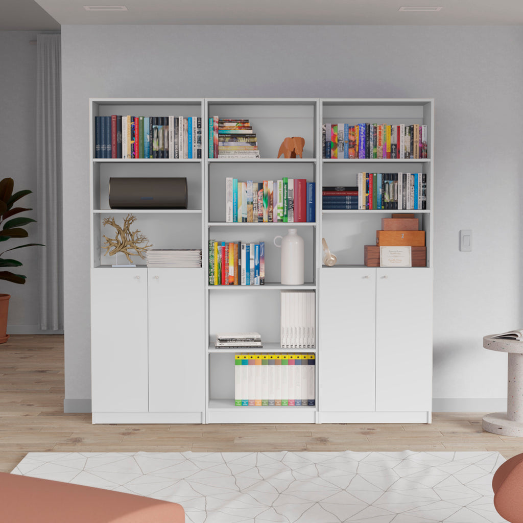Arbor 3 Piece Home Bookcase set, 74' Wide with 11 Shelves and Two Double-Door Cabinet ,  Living Room Set  White - Grand Goldm