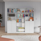 Arbor 3 Piece Home Bookcase set, 74' Wide with 11 Shelves and Two Double-Door Cabinet ,  Living Room Set  White - Grand Goldm